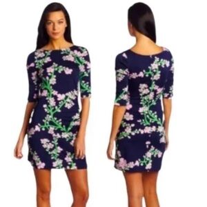 Lilly Pulitzer Jeanie Cherry Blossom Silk/Cotton Knit Ruched Sheath Dress XS